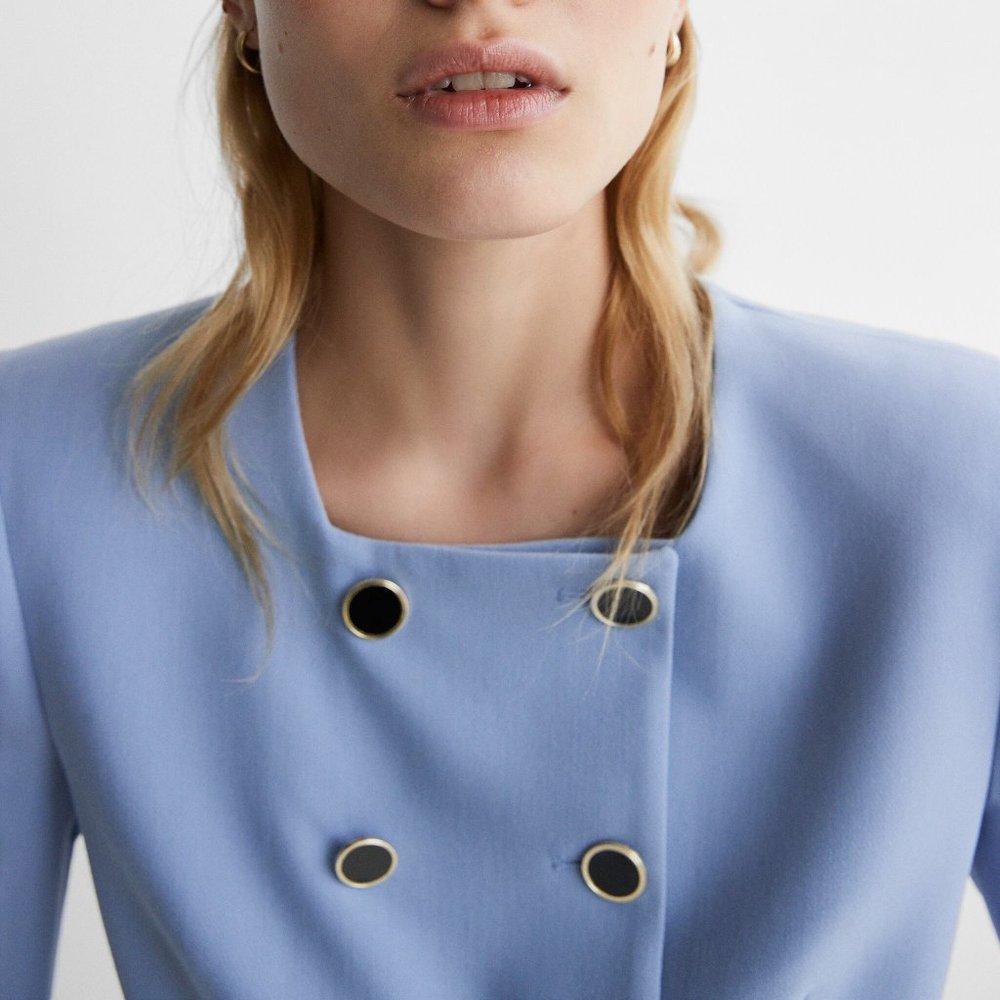 NEW Zara Cropped Double Breasted Blazer Mid Blue S - Picture 4 of 11